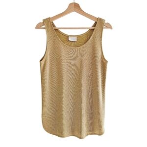 VINTAGE Bardinella Designs Gold Metallic Knit Tank Top Lamé Scoop Neck Size S/M